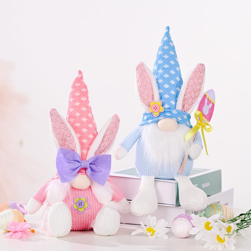 Creative Easter Bunny Plush Doll Adorable Cartoon Design With Bow For Festive Decor