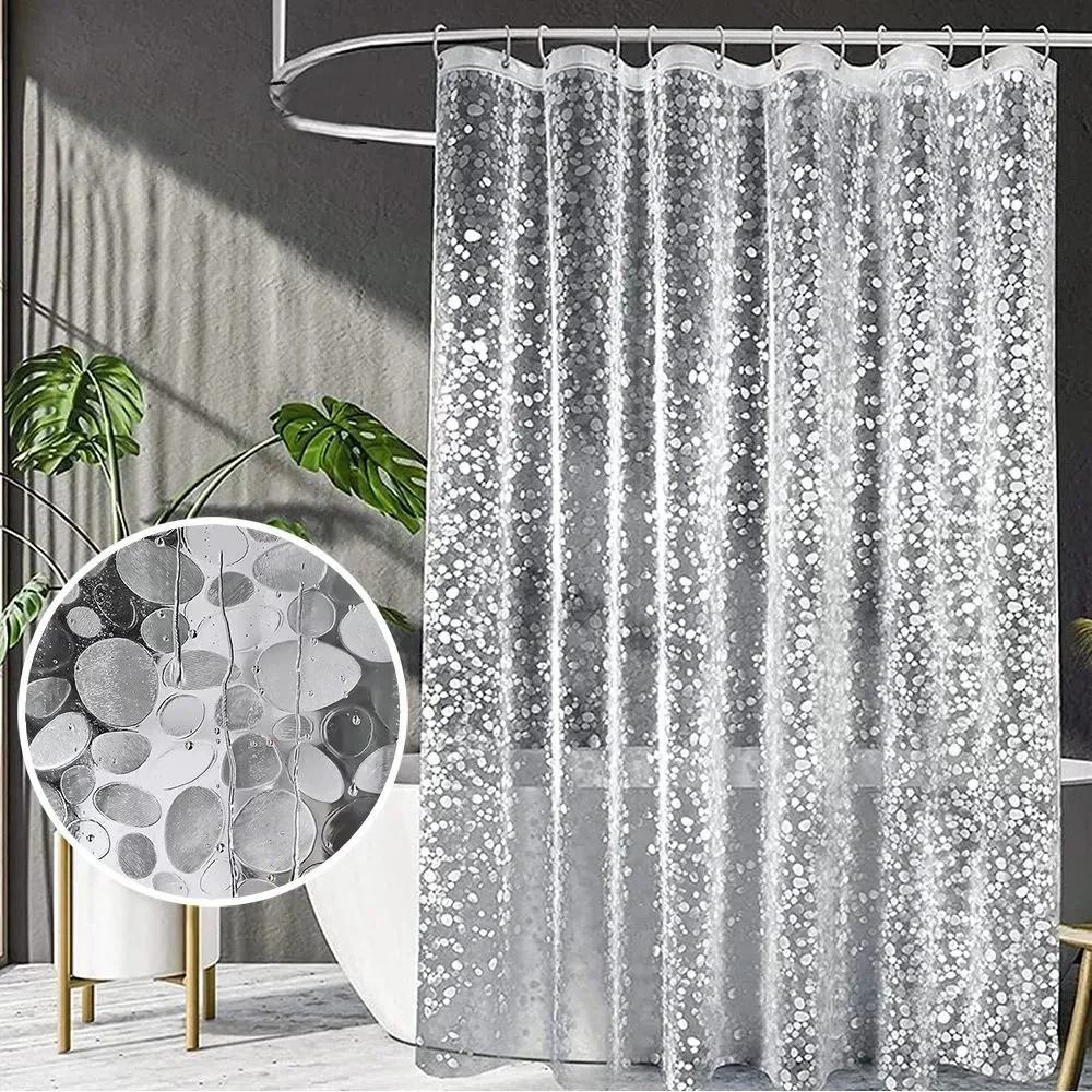 Hot Bathroom Shower Curtain Transparent Lining Waterproof Bathtub Bathing Cover PEVA Mildew Proof Cobblestone Curtain with Hooks