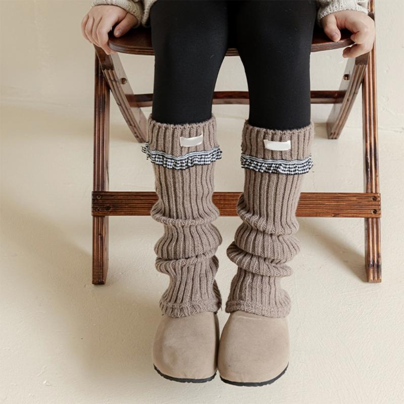 Elastic Sweet Style Leg Sleeves Warm Calf Length Socks For Girls Ruffled Design Fashionable Winter Accessories