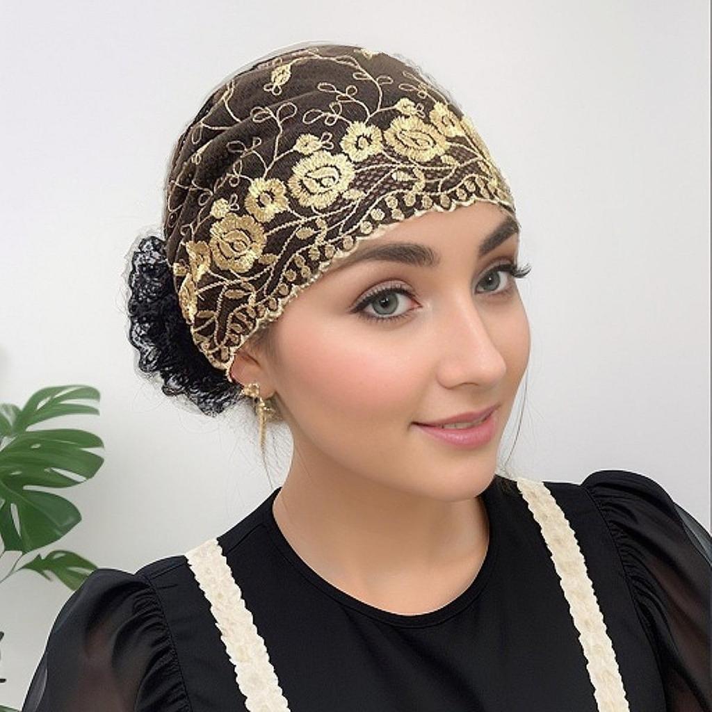 Elegant Mesh Embroidery Cap - Stylish, Breathable Head Wrap for Women, 2024 Spring/Summer, Perfect for Updos & Covering White Hair