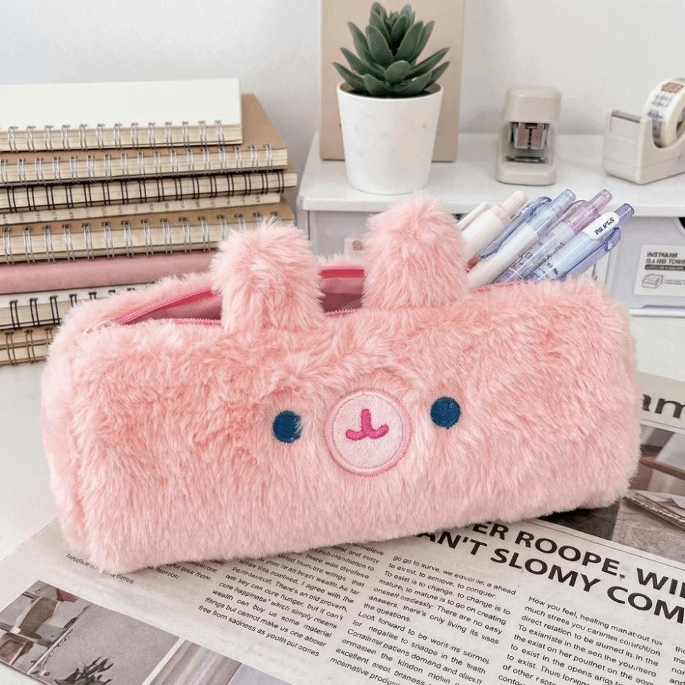 Cute Rabbit Shape Pencil Bag Kawaii Stationery Pouch Plush Little Pig Pencil Case Makeup Storage