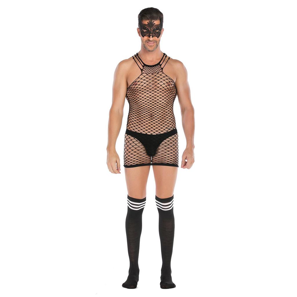 Men's Plus Size Open Crotch Fishnet Bodysuit Temptation Costume Set