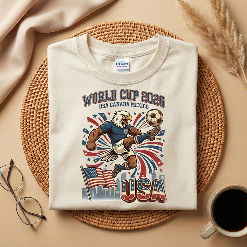 World Cup 2026 USA T-Shirt, Bald Eagle Soccer Shirt, USA Canada Mexico World Cup Tee, American Football Fan Gift, Patriotic Soccer Shirt 4XL