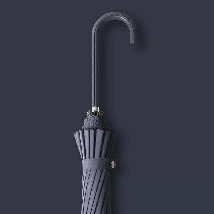 16-Rib Umbrella with Japanese-Style Fresh Design, Leather Handle, Curved Hook, Straight Pole, Large Double-Person Umbrella for Sun and Rain, Gift or
