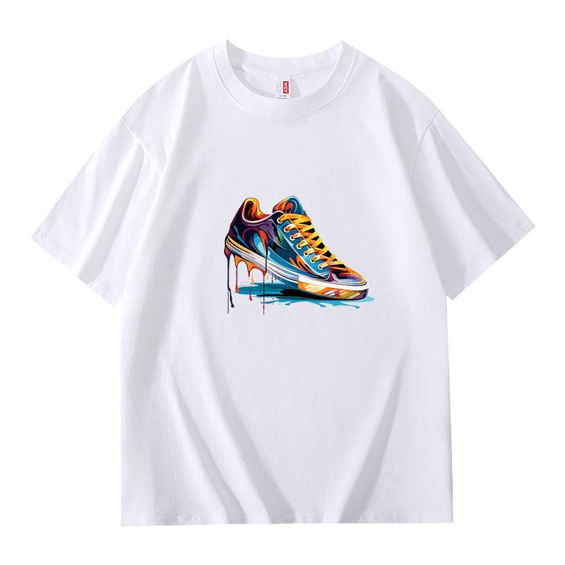

Summer Best Selling Men s 100% Cotton T Shirt Loose Fit Casual Round Neck Short Sleeved T Shirt with Printed Pattern XS белый