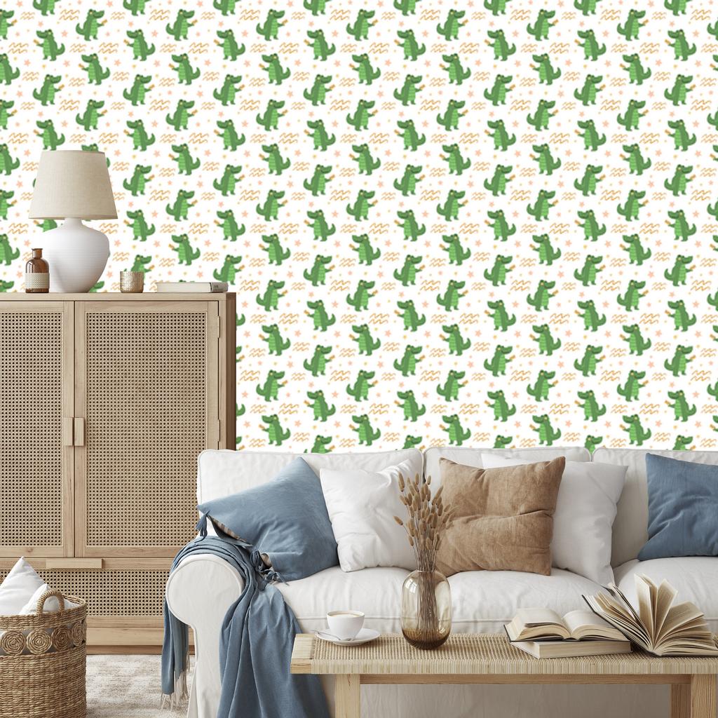 Crocodile Wallpaper White and Green for Living Room and Bedroom 50x1000