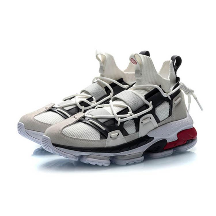 New LiNing CF Non slip Lightweight Mid Top Casual Shoes Unisex Gray White AGCP339-4