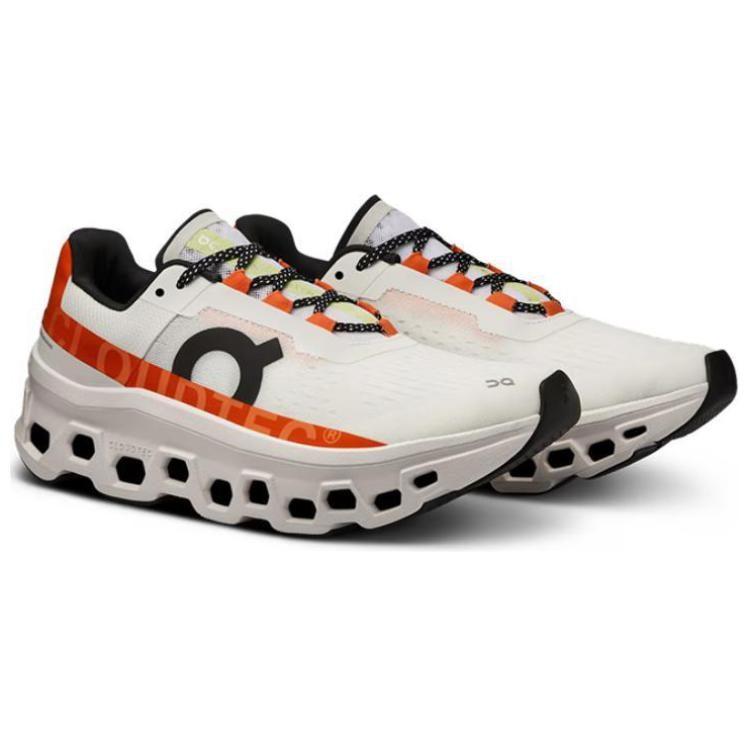 On Cloudmonster Abrasion Resistant Low Top Carbon Plate Long Distance Running Shoes Women's White Orange 61.98083