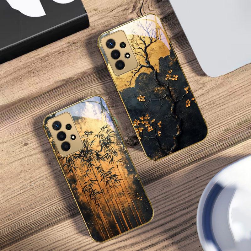Goldener Zweig For Samsung A 01 52S A04 A05S A10 A12 13 22 23 24 36 42 M02 Note 10 20Ultra 8 9 Goldene Glas-Handyhülle