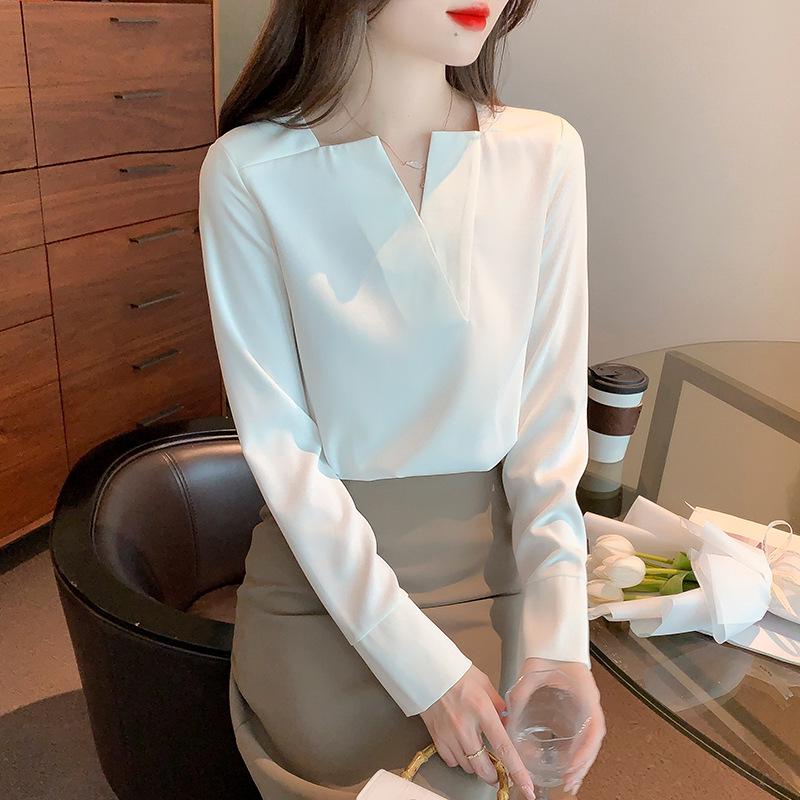 Autumn 2022 Women's V-Neck Long-Sleeved Chiffon Shirt – Elegant Professional Attire