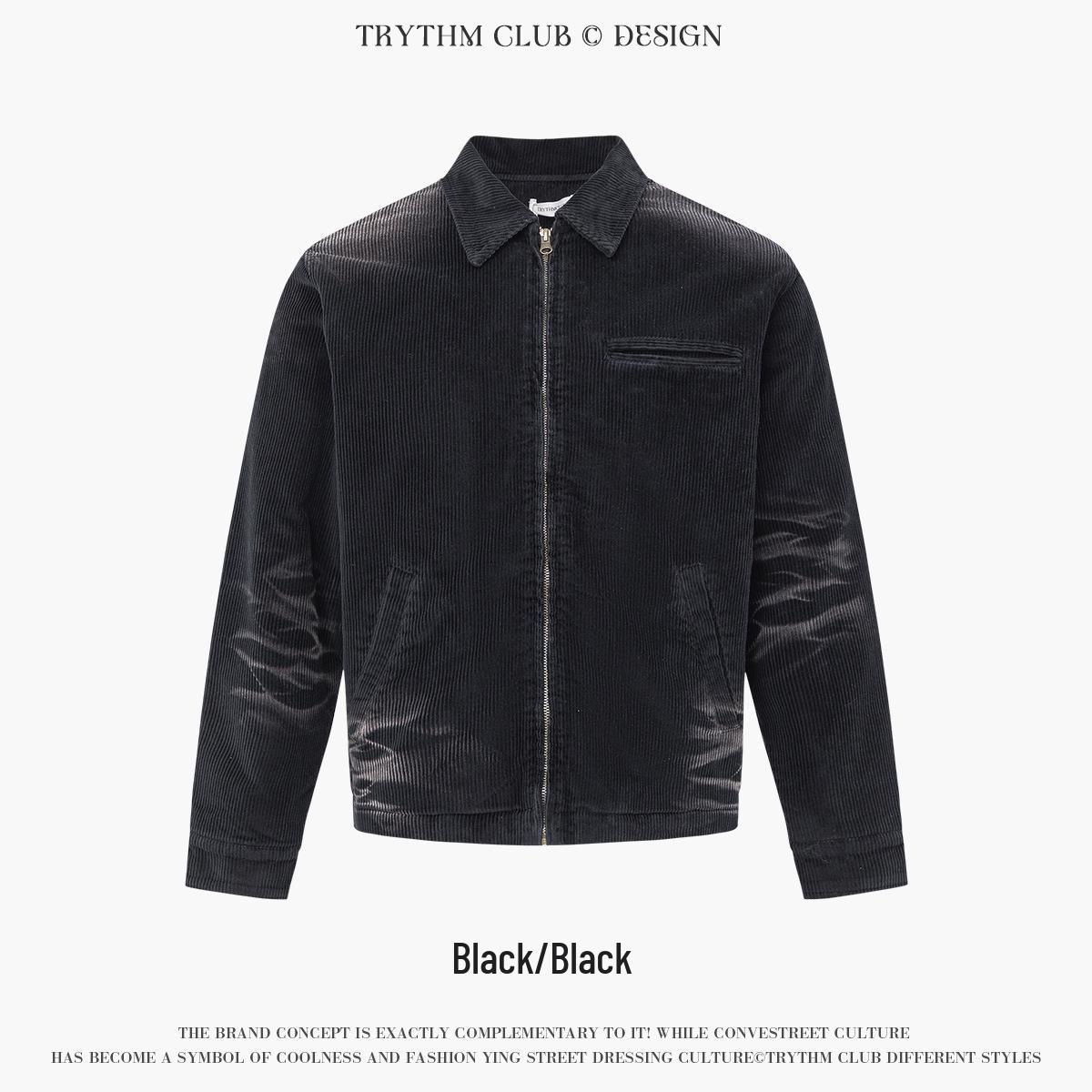 

TRYTHMCLUB Unisex Black Corduroy Jacket: Versatile Autumn/Winter Long Sleeve Washed Cardigan. XL чорний