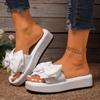 Large Size Spring and Summer New Women's Shoes Platform One Word with Bow Leopard Print Outside Wearing Cool Slippers Women