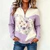 Women's Half-Zip Color Block Sweatshirt, Stand Collar Long Sleeve Geometric Pullover for Casual Wear
