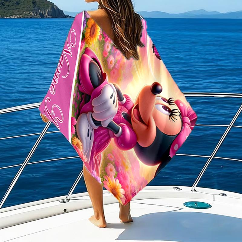 1pc Minnie7 Beach Towel with Custom Name, Beach/Swimming/Bath/Picnic/Camping Towel, Suitable for Seaside Beaches