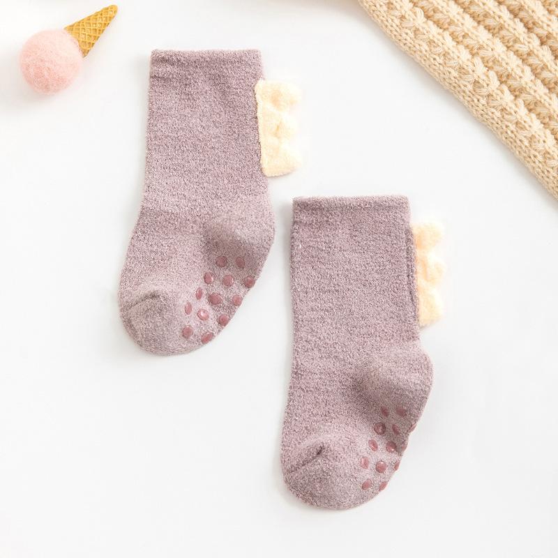 Winter Thicken Terry Soft Coral Fleece Baby Socks Dinosaur Shape Infant Warm Cute Todder Floor Non-slip Sock Boys Girls Kids
