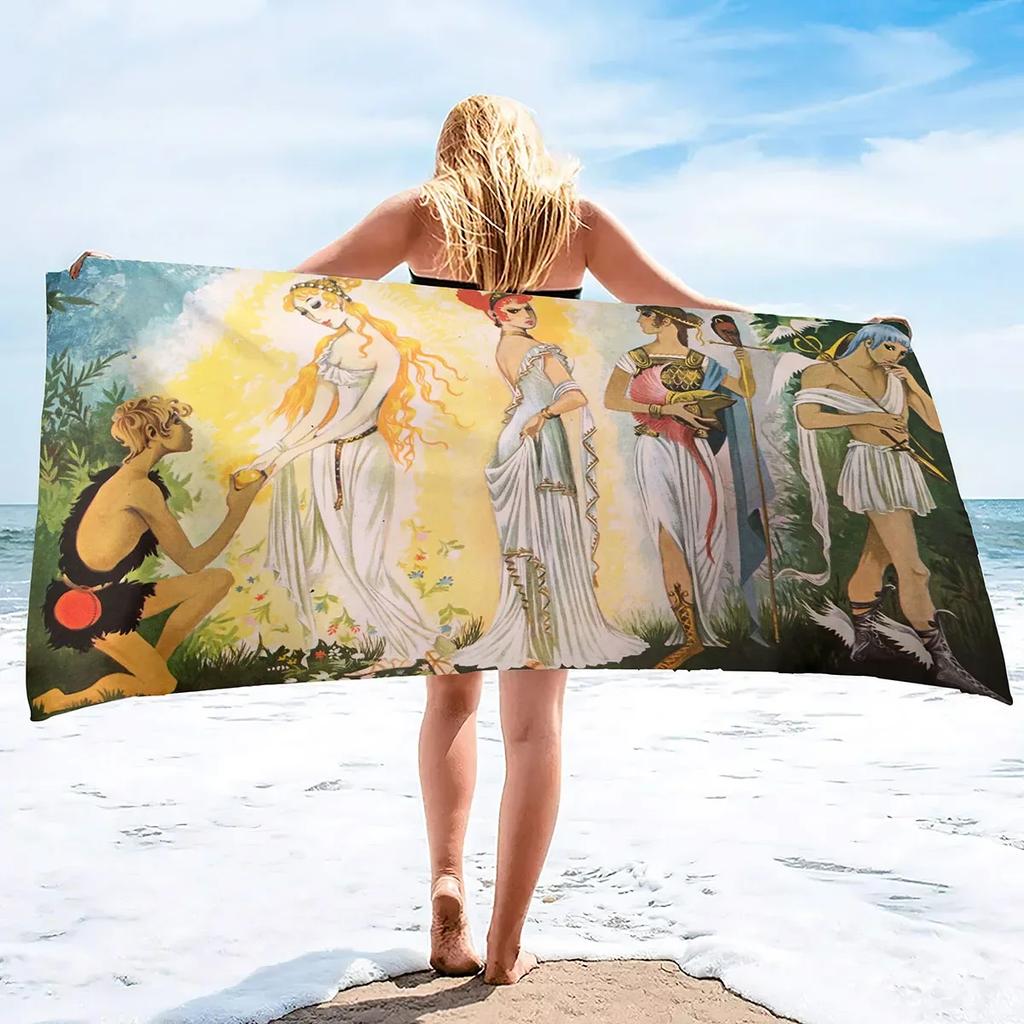 Greek mythology Fluffy Oversized Extra Large Beach Towel Plush Large Pool Towel, Rose Red Striped Quick Dry Swimming Towels