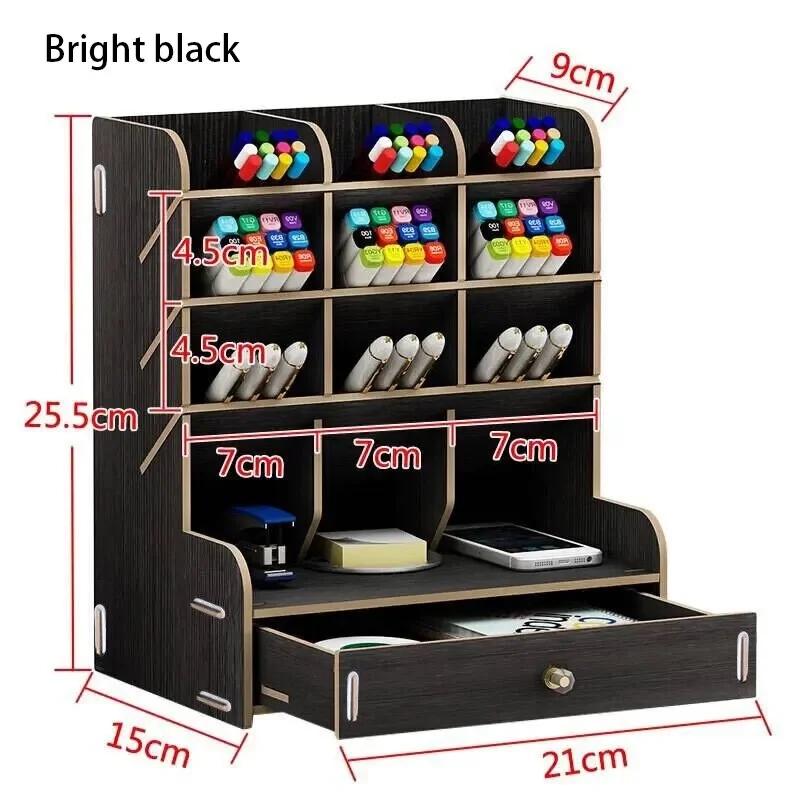 1pc Wooden Desk Organizer Student Stationery Storage Box For Cosmetics School Office And Home Large-Capacity Storage Pen Holder