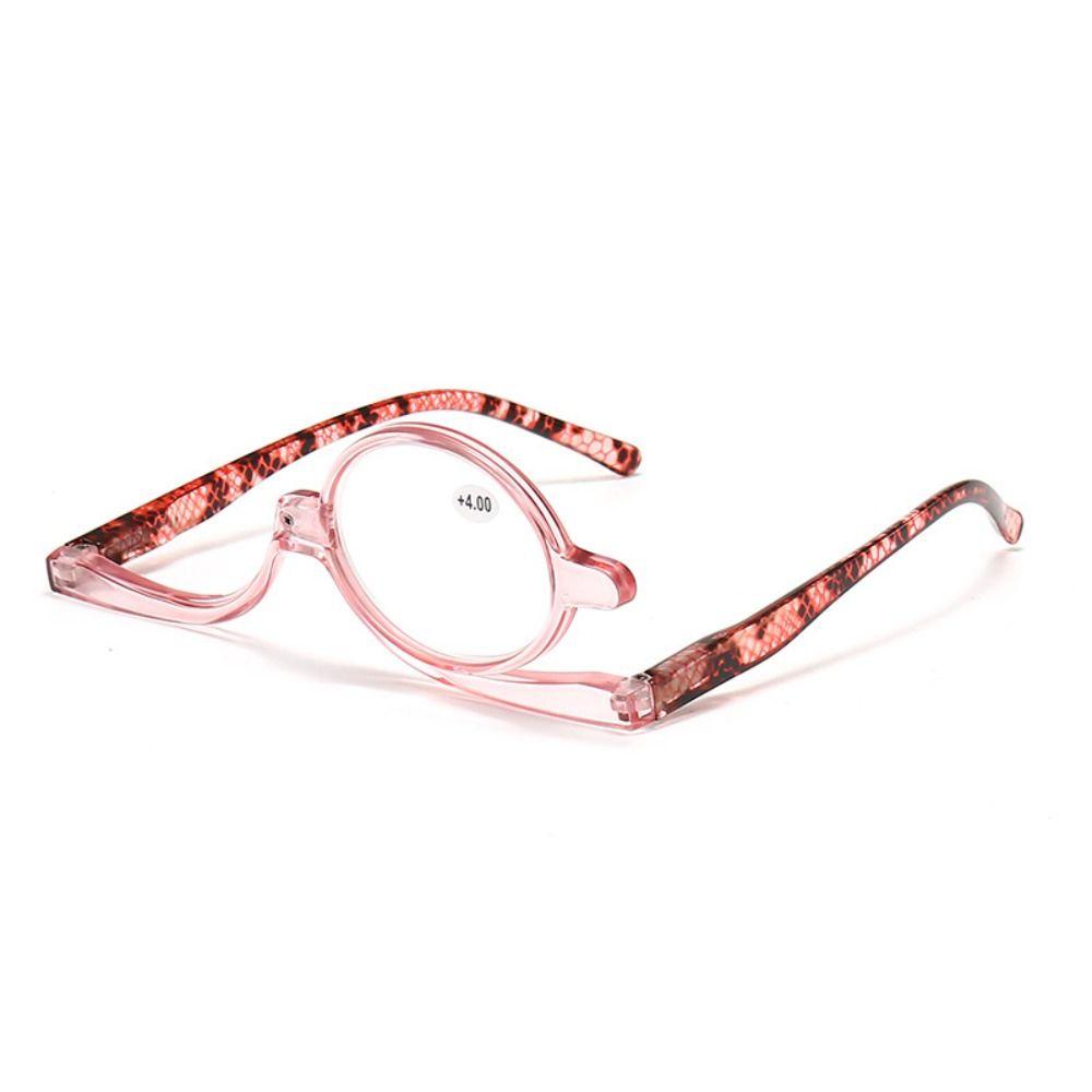 

Colourful Frame Rotating Makeup Reading Glasses Flip Down Lenses Cosmetic Glasses Woman Pink-Strength 2.50