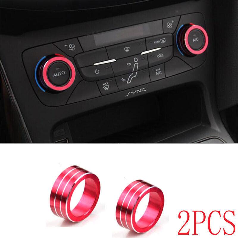 For Ford Focus 2015-2018 Red Aluminum Central Console AC Knob Ring Cover Trim 2X