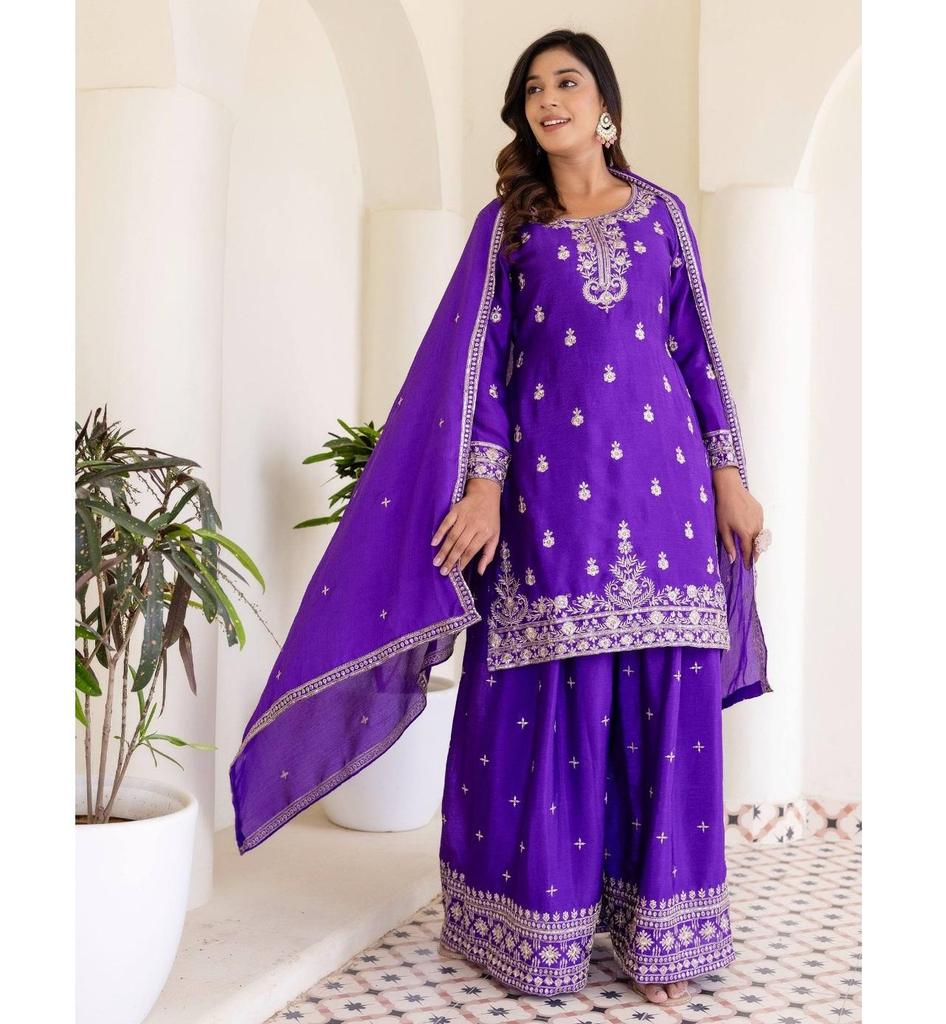 Party Wear Chinon Salwar Suit Women Bollywood Indian Ethnic Salwar Kameez Palazzo Set