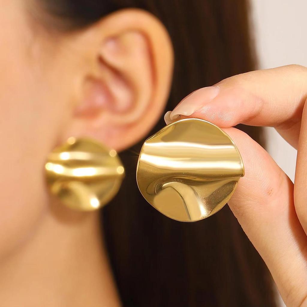 Exaggerated Gold Color Heart Oval Earrings For Women Metal Earing Jewelry Trending Irregular Wrinkled Geometric Earrings