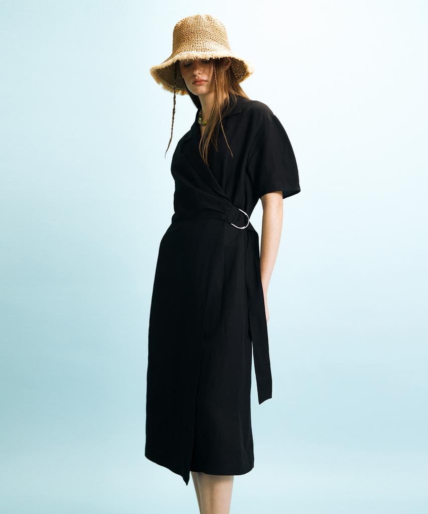 Enor Shirred Wrap Dress - Black