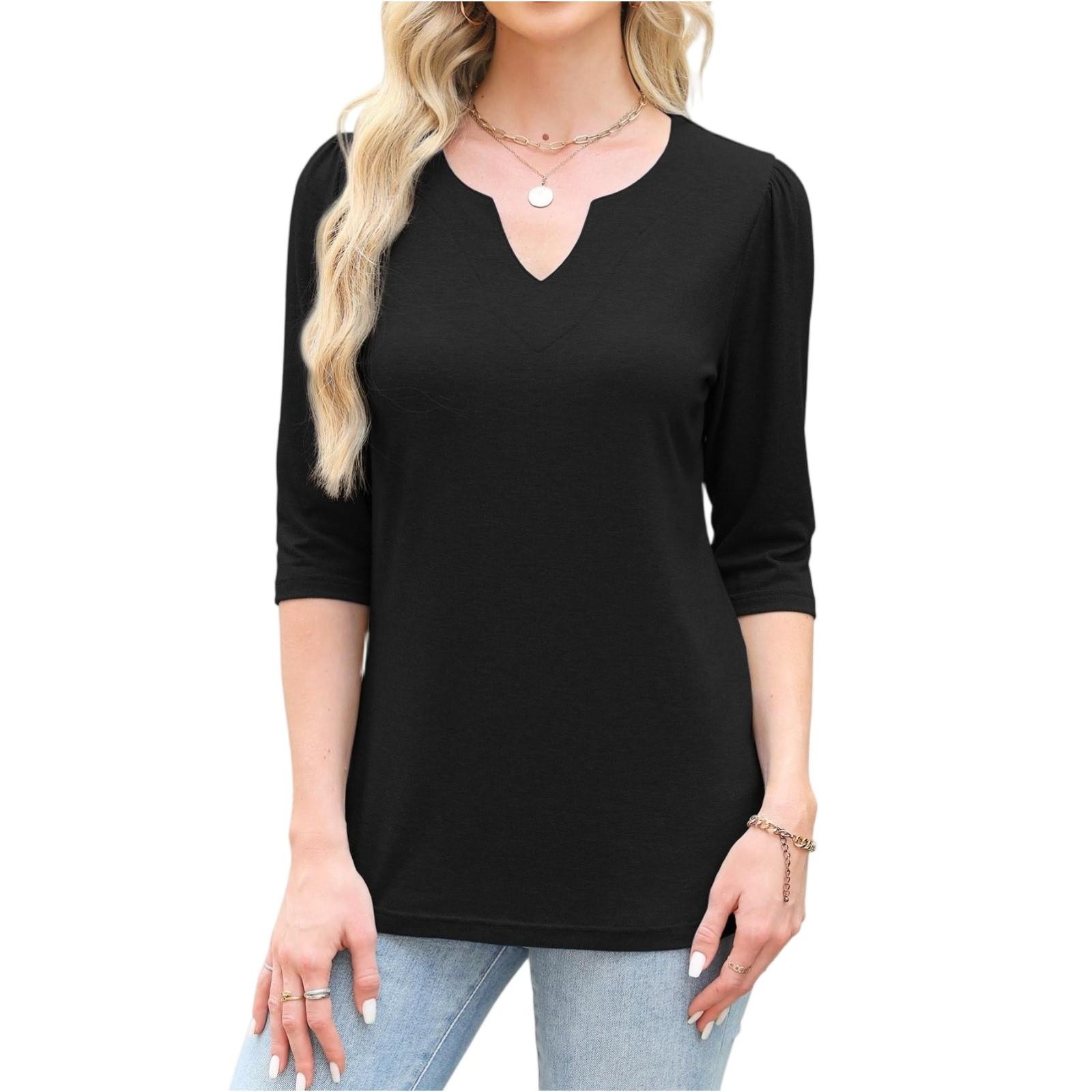 

Women s Fashion 7-inch Sleeve Pullover Solid Color Top XXL чёрный