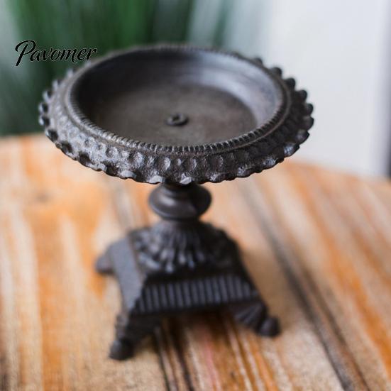 Cast Iron Decorative Candlestick Heavy Duty Candle Holder, Retro Holders, Handcrafted Dual Size Holder Combo Metal Pillar Stand for Dinner Home Garden