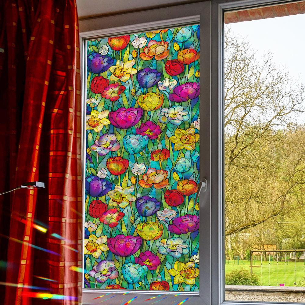Vibrant Multicoloured Floral Home Decor Glass Window Laser-Cut Electrostatic Adhesive Decals