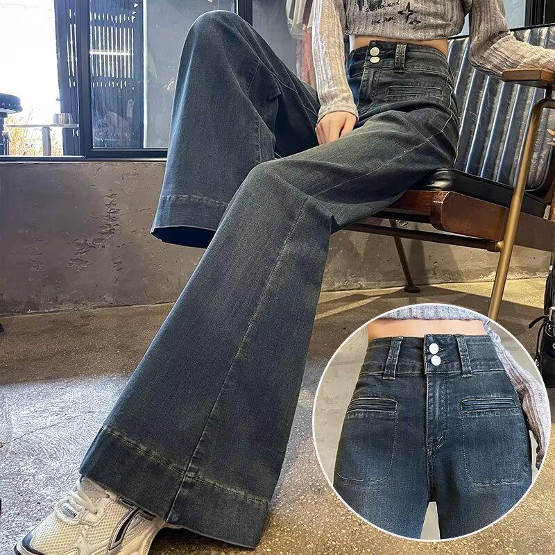 

Women s Trendy High Waist Flared Cement Grey Jeans S: Height 155-165CM (38-45kg)