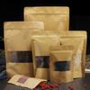 10pcs Brown Eco-friendly Resealable Stand-up Pouch With Kraft Paper Window, Coffee Bean Food Packaging!