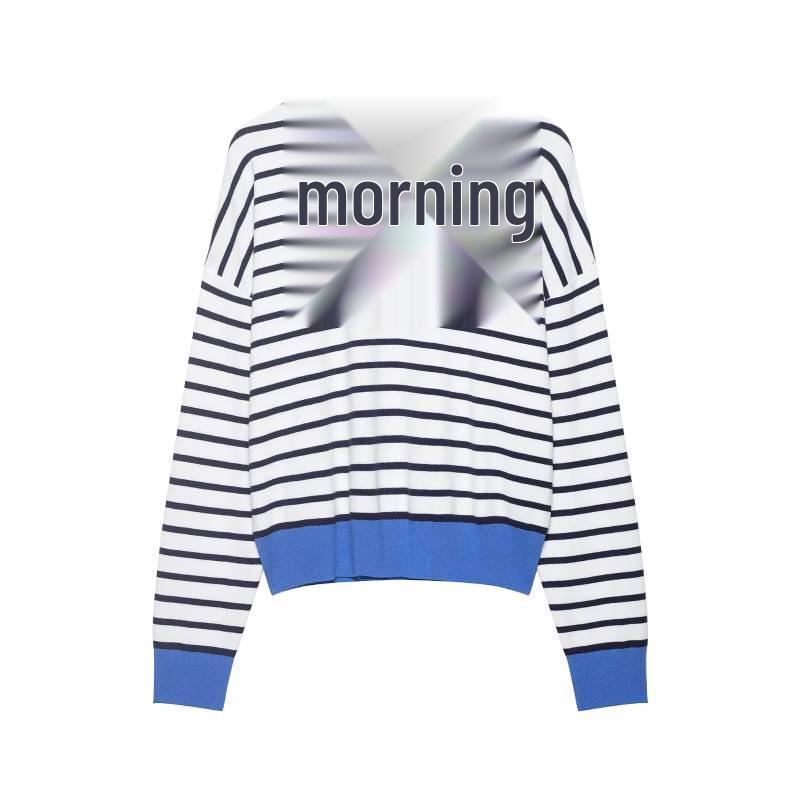European & American Striped Zipper Knit Polo Shirt