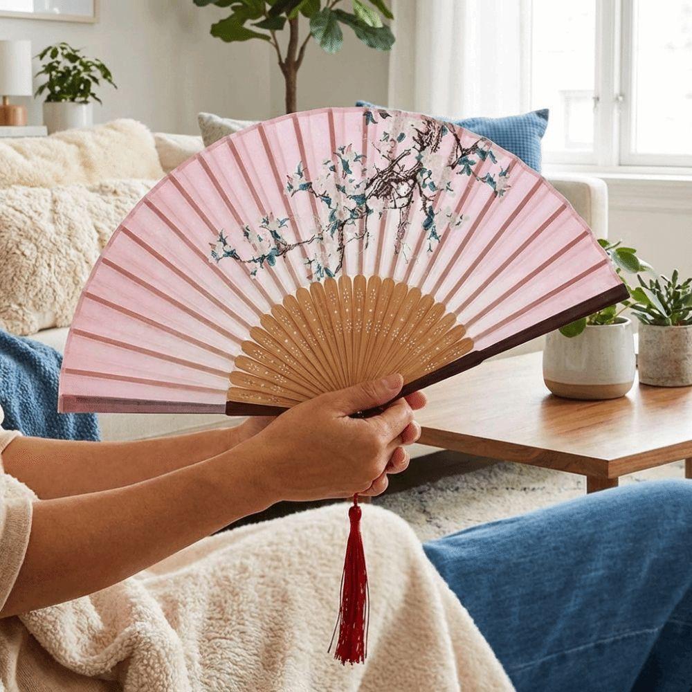 Durchscheinender Seiden-Bambus-Fächer Handfächer Tanzfächer Tragbarer Chinesischer Handfächer Kulturelle Veranstaltungen