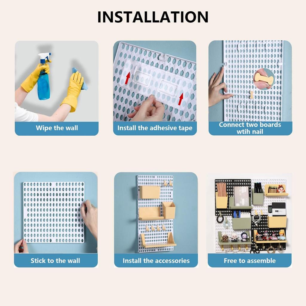 Pegboard Wall Organizer Combination Kit, Wall Organizer, Wall Mounted Peg Board Display Panels for Home and Office
