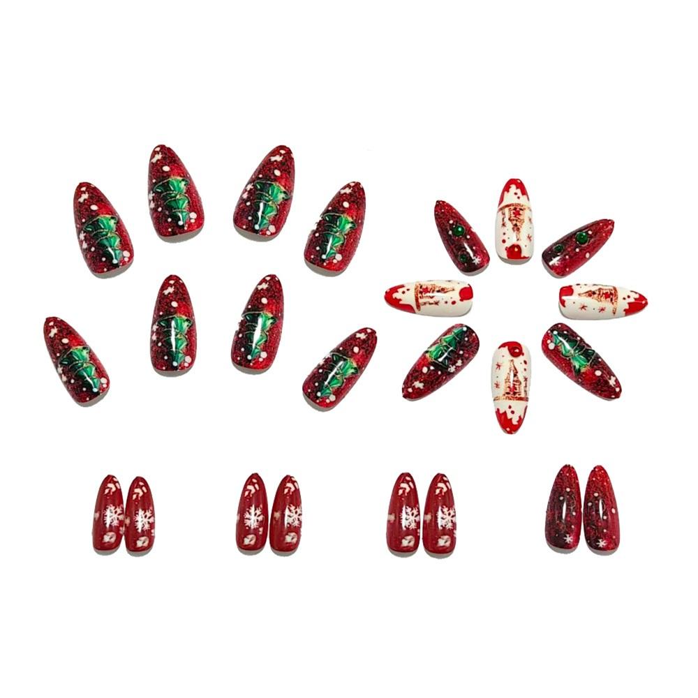 European And American Wearable Nails Christmas Series Cute Cartoon Gold Glitter Christmas Tree Manicure Fake Nails