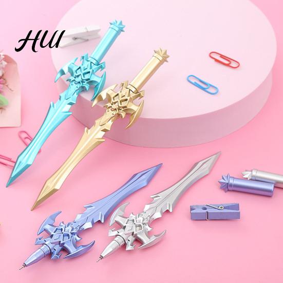 No Lag Gel Pen 2Pcs Ancient Swords Shape with Black Ink Martial Arts Weapon Design Smooth Writing Ballpoint for Students Novelty Stationery Gift Anime