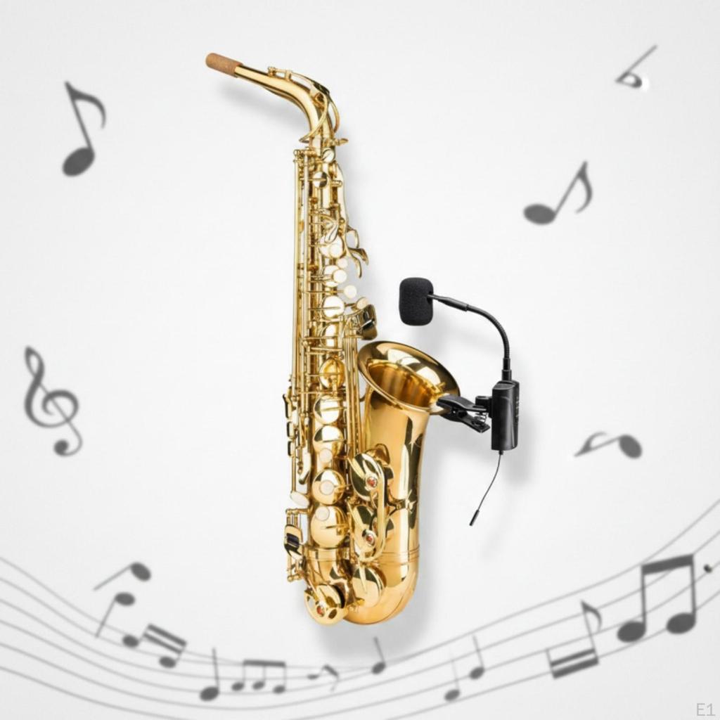 Saxophone Mic with Gooseneck Rechargeable VHF System Portable for Saxophonists, Live