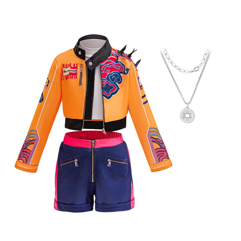 Bambine Ragazze Kpop Rumi Zoey Mira Costume Cosplay Halloween Carnevale Cacciatori Costume da Palco Parrucca Completo Festa Costumi per Giochi di Ruolo 160