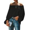 Women Off Shoulder Blouse Lantern Sleeve Long Sleeve Pullover Top Elastic Neckline Casual Shirt