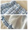 2025 Korean Style Girls' Trendy Plaid Two-Piece Set with Cartoon Short Sleeves