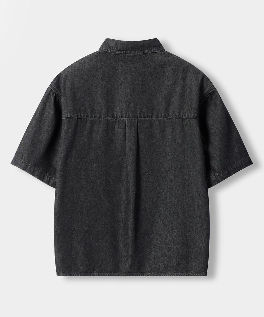 Dimiteulibeullaeg Bio-Washed Crop Denim Short Sleeve Shirt_2 Color
