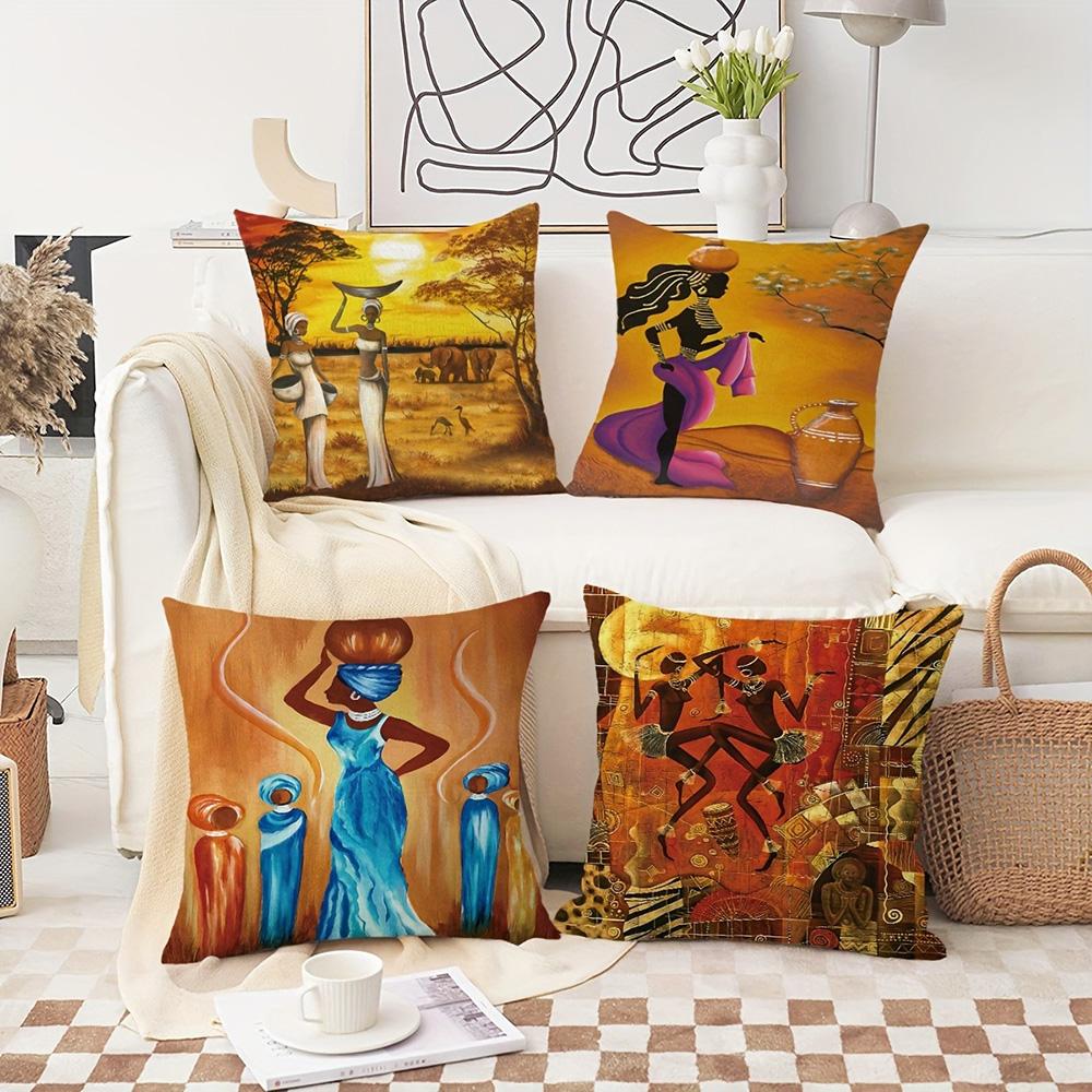 African-Patterned Pillowcases: Vivid Artistic Designs Of Women And Landscapes Sofa Cushion Cover Home Room Decoration