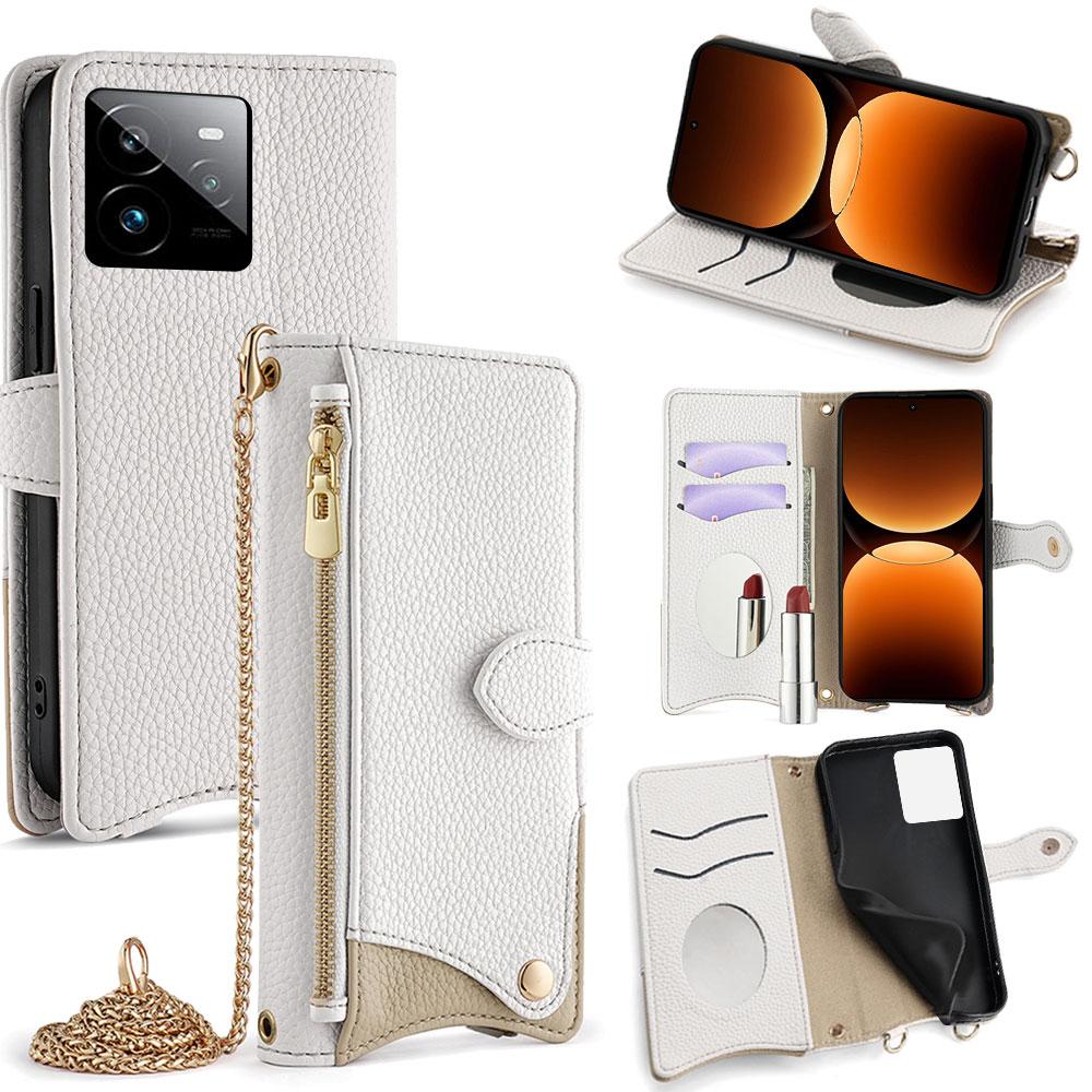 

For Realme GT 7 Pro 5G Leather Case Wallet Stand Cover Irregular Tail Style with Chain Strap White