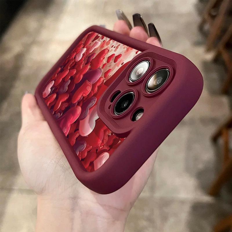 High-End Shiny Heart-Shaped High-Tube Phone Case in Burgundy, Suitable for iPhone 17, 16, 15, Plus, Pro, Max Series Phones - Ideal for Gifting