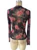 Spring and Summer Elegant Rose Floral Printed Small Standing Collar Mesh Yarn Slimming Tops for Women Versatile Closet Essential Fashion Items Shirt
