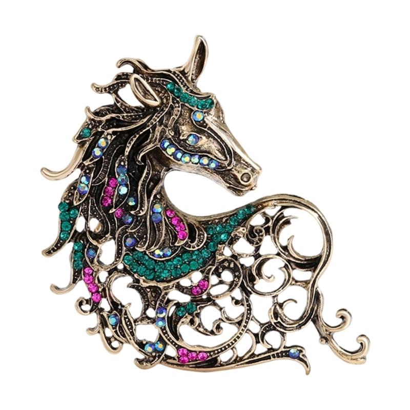 

Retro Horse Shape Brooch Rrhinestones Embellished Alloy Brooch Lapel Pin Fashion Jewelry Accessory For Women Clothing 1