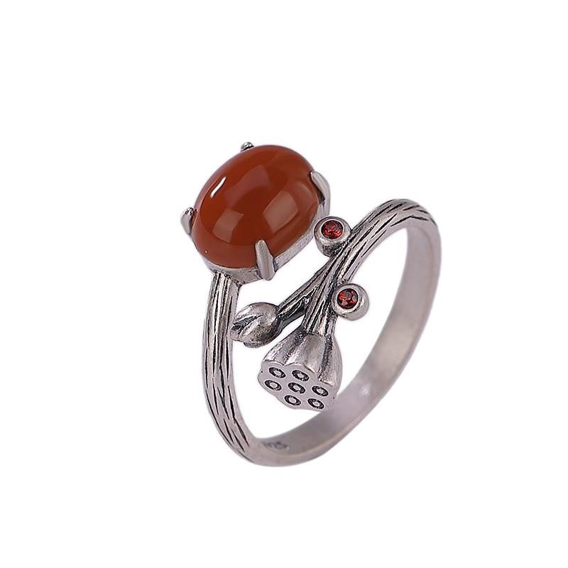 Damen Retro Chinesischer Stil Lotus Kapsel S925 Sterling Silber Ring - Elegantes Temperament Zeigefinger Accessoire