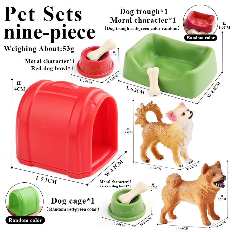 Oenux Home Decoration Dog House Equestrian Fencing Palm Farm Cow Horse Animal Model Action Figures Miniature Cute Kid Toy Gift
