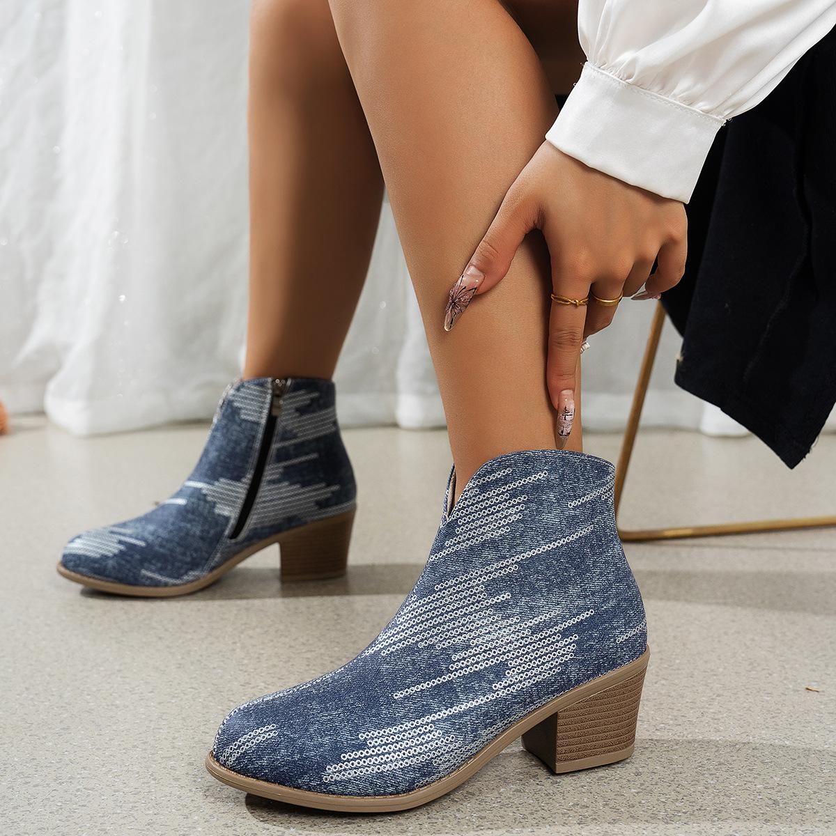 

Martin boots autumn and winter new pointed square heel side zipper women s Martin boots women s 36 озеро синий