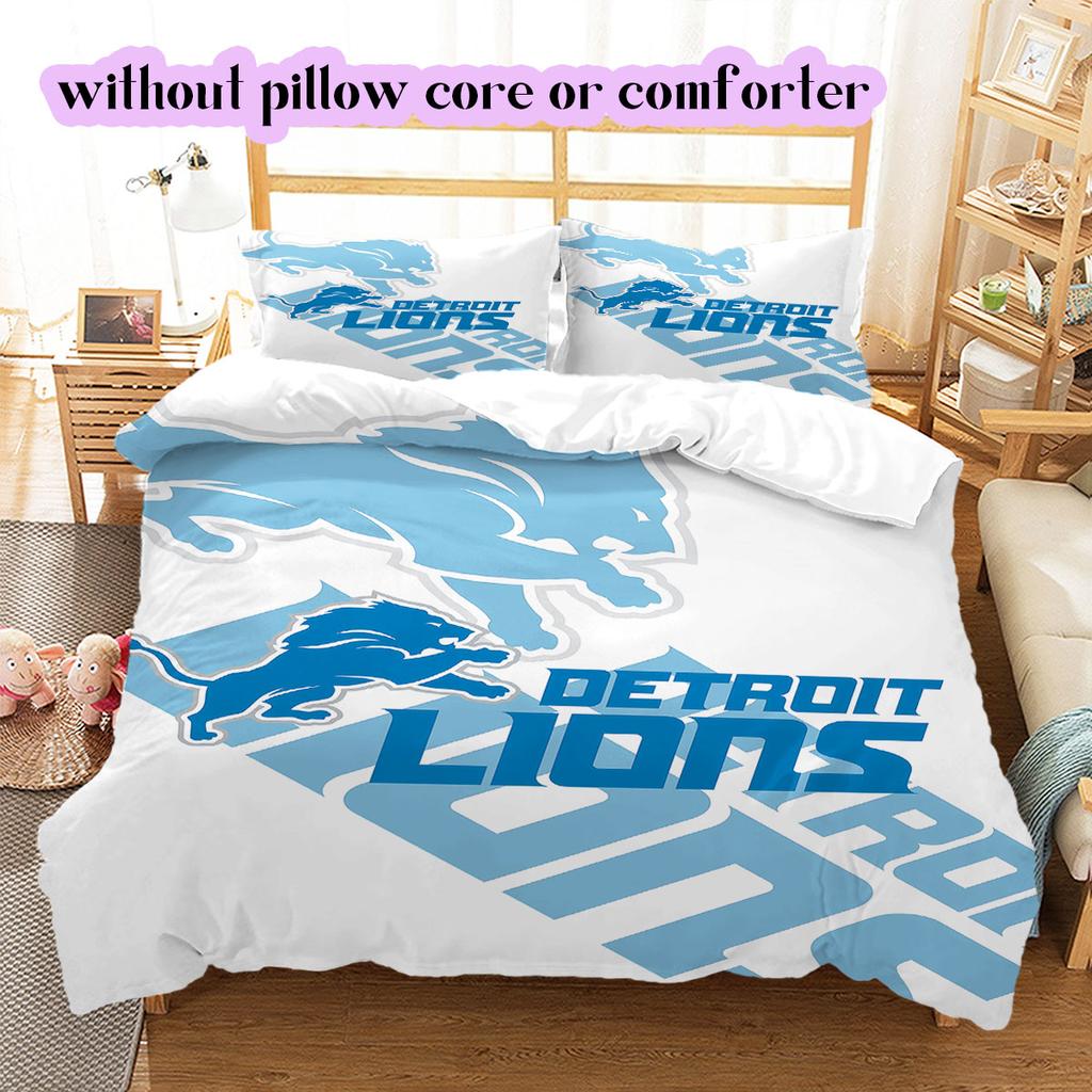 Detroit Lions rugby Pattern Bedding,Quilt Set Quilt Cover Pillowcase Home Birthday Gift (1*duvet cover+2*pillowcase,without core)